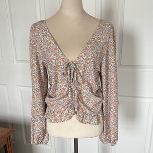 H&M ruffled blouse top boho style front gathering and smocking on back size L